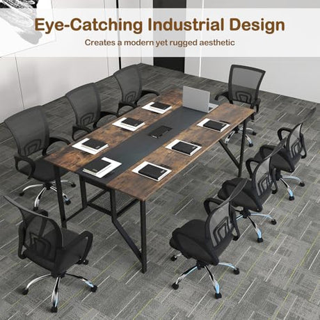 Giantex 6 FT Conference Table for 6-8 People, Modern 71" L x 38" W Large Meeting Table with Storage Shelf & Cable Grommet, Rectangle Conference Room Table for Office, Boardroom, Rustic Brown (1) Giantex