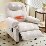 KCREAM Overstuffed Push Back Recliner Chair for Living Room, Mid Century Fabric Heated Massaging Reclining Chair Small Manual Recliner Chair with Heat and Massage, White