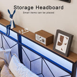 HAUSOURCE Twin Size Floating Bed Frame with Storage Headboard Metal Platform Bed Frame with LED Lights and Charging Station Easy Assembly No Box Spring Needed HAUSOURCE
