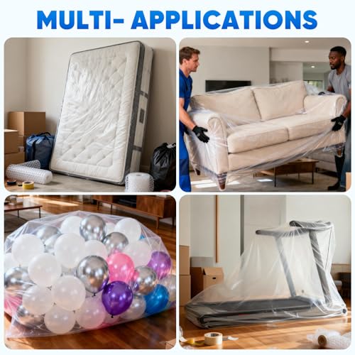 TICONN 2PK Plastic Mattress Bag for Moving Storage, Waterproof Mattress Protector Cover, Heavy-Duty Mattress Moving Supplies (1.5 mil, Full) TICONN