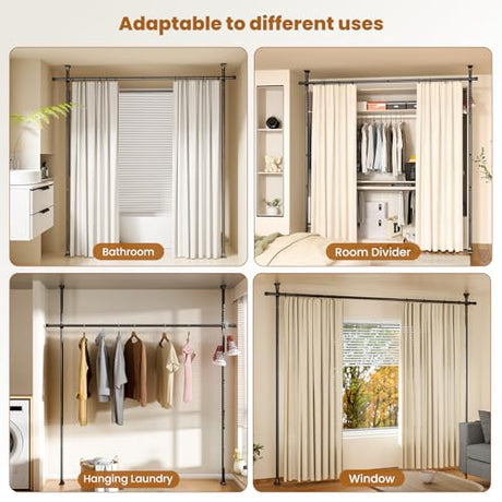 Abiglifty Room Divider Curtain Rods No Drilling, Adjustable 4-10Ft(H) Wall Divider for Room Separation, Temporary Privacy Tension Curtain Rods, Freestanding Space Room Separator, Black Abiglifty