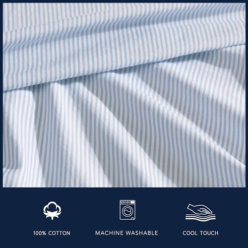 Nautica - Twin XL Sheet Set, Cotton Percale Bedding Set, Crisp & Cool, Lightweight & Breathable (Penny Pinstripe Blue, Twin XL) Nautica