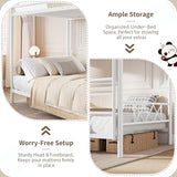 Garvee Twin Over Twin Bunk Bed with Stairs, Heavy Duty Metal Construction & High Guardrail, Sturdy Steel Slats Support, No Box Spring, Space Efficient, White Garvee