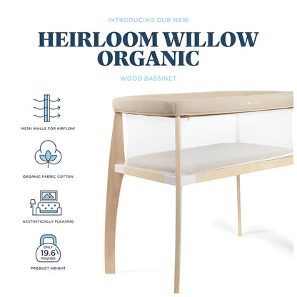 Baby Delight Heirloom Willow Wooden Bassinet | Bedside Sleeper & Baby Bassinet | 100% GOTS Certified Organic Cotton Fabric | Organic Oat