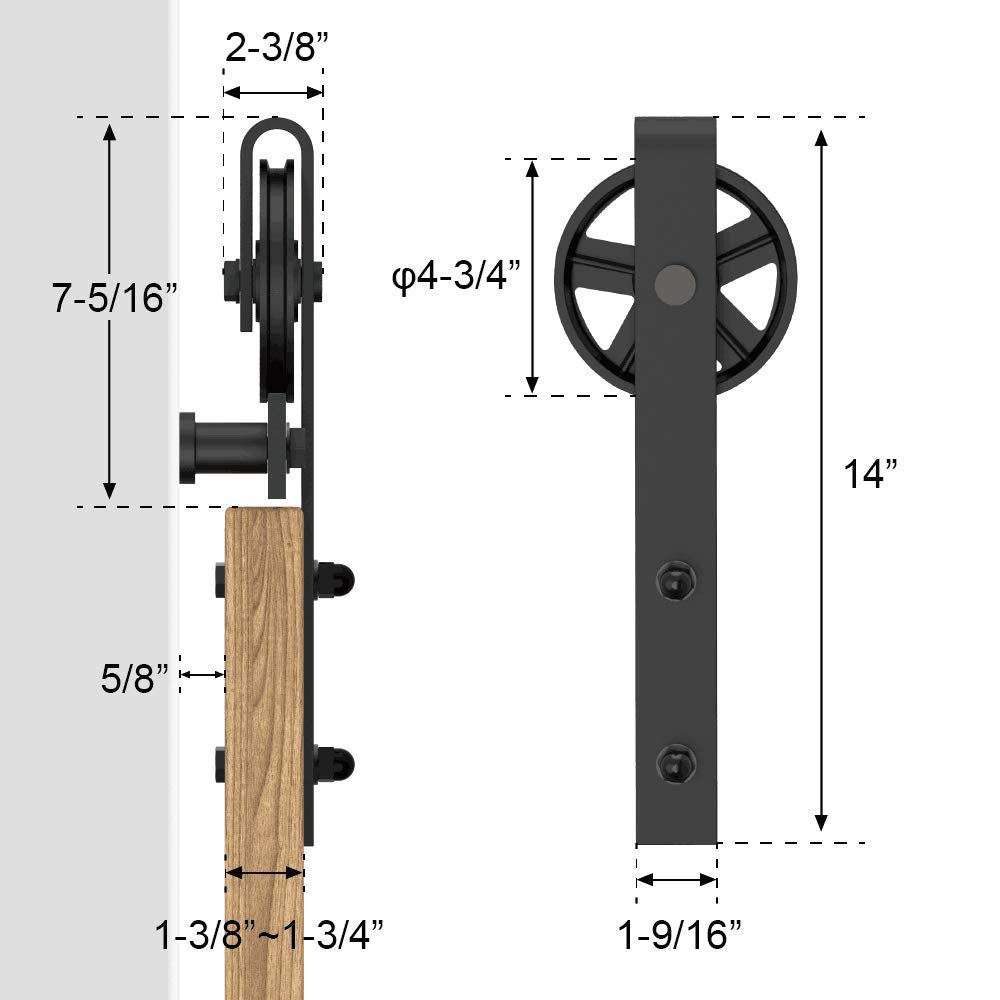 WINSOON 12FT Wood Double Sliding Barn Door Hardware Basic Black Big Spoke Wheel Roller Kit，5-18FT for Choose - WoodArtSupply