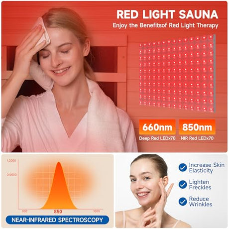RESTISLAND Full Spectrum Infrared Sauna, 1 Person Home Infrared Sauna with Red Light Therapy, Indoor Canadian Hemlock Wood Dry Saunas Room,1178w/120v, Foot Warmer, 7 Heating Panels, Bluetooth Speakers RESTISLAND