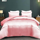 Whale Flotilla 2-Piece Reversible Silky Soft Twin Size Comforter Bedding Set, Luxurious Satin Comforters with Satin Pillowcase, Lightweight Duvet for All Seasons, Pink Whale Flotilla