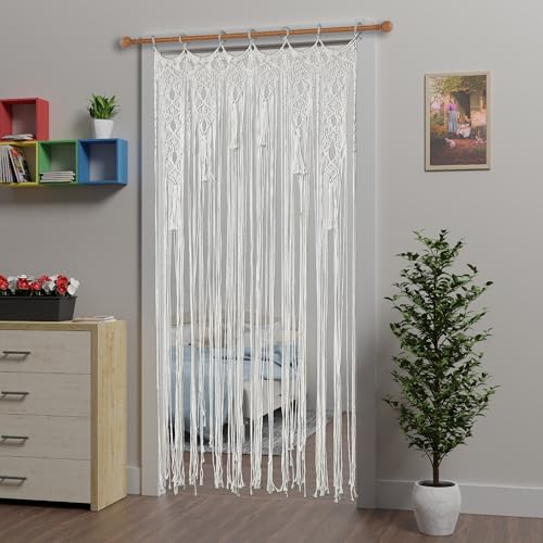 Atsweetlife Macrame Curtain Handmade Boho Doorway Curtains,Backdrop Panel Hippie Door Hanging Wedding Decor Curtain Divider Bohemian Cover Bedroom (Natural, 90×200cm/35×79in, Gradient) Atsweetlife