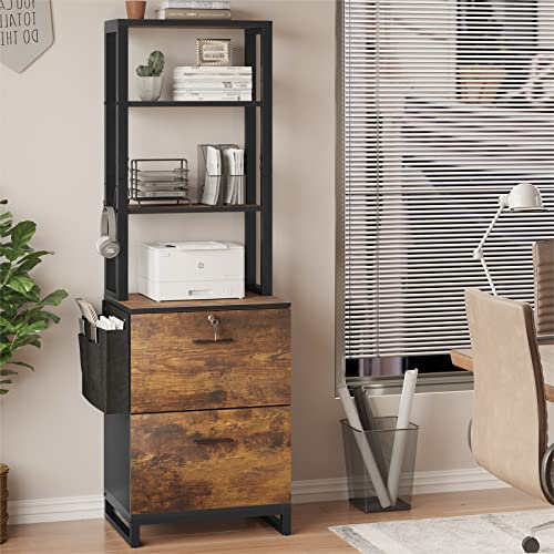 Itaar Rustic Brown 2 Drawer File Cabinet with Lock and Adjustable Storage Shelf - WoodArtSupply