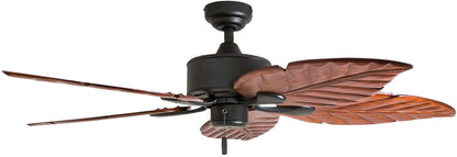 Honeywell Ceiling Fans Willow View, 52 Inch Tropical Indoor Ceiling Fan with No Light, Pull Chain, Three Mounting Options, Hand Carved Wooden Leaf Blades - 50501-01 (Bronze) - WoodArtSupply