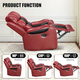 VireoNest Leather Rocker Recliner Chair 350lb Capacity, Tool-Free Assembly, Recliner Chair with Overstuffed Armrest, Manual Reclining Chairs for Living Room, Bedroom, Home Theater Seating (Red)