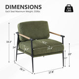 Accent Chair Mid Century Modern Armchair for Living Room,Bedroom,Office,Lounge Comfy Chenille Upholstered Soft Removable Washable Cushions and Pillows,Metal Wood-Grain Armrest Legs,Green Comfort Stretch