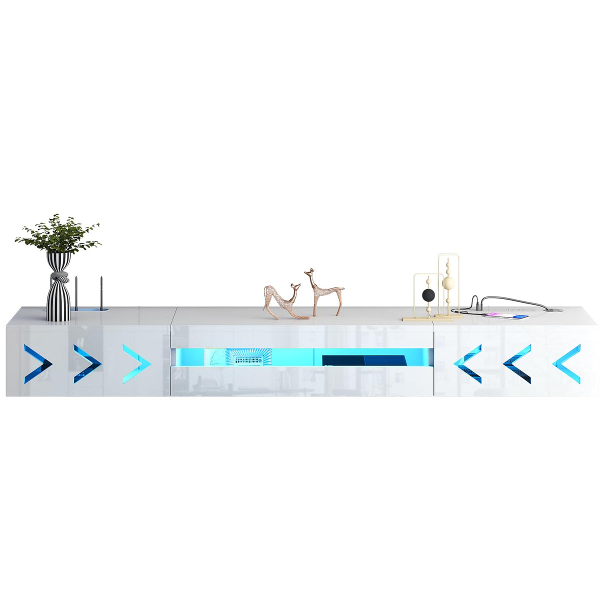 ANTISTA Floating TV Stand, 71" Floating Entertainment Center Wall Mounted,Floating Wall Mounted TV Shelf with Led Lights and Power Outlet,Modern High Gloss tv Cabinet Media Console with Storage ANTISTA