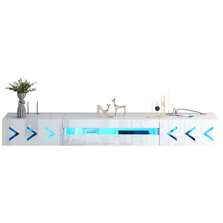 ANTISTA Floating TV Stand, 71" Floating Entertainment Center Wall Mounted,Floating Wall Mounted TV Shelf with Led Lights and Power Outlet,Modern High Gloss tv Cabinet Media Console with Storage ANTISTA