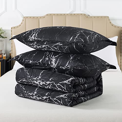 Caressma Black Marble Comforter Set Full Size, 3 Pieces Modern Pattern Soft Microfiber Bedding Comforter Set, Down Alternative Comforters for All Season (79 * 90") Caressma