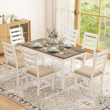 ROCSUMOO Farmhouse Dining Table Set for 6 Person, 59" Kitchen Table Set with 6 Upholstered Chairs, White Rectangular Dinner Room Table & Chairs Set Rustic Wood Stable (6 Chairs) ROCSUMOO