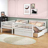 Harper & Bright Designs Convertible Wood Twin Over Full Bunk Bed with 2 Storage Drawers and Ladder - Can Be Divided Into Two Daybeds, White Harper & Bright Designs