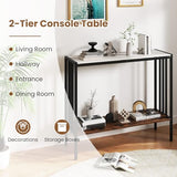 Giantex 36" Narrow Console Table, 2-Tier Industrial Entryway Table with Open Storage Shelves & Metal Frame, Faux Marble Sofa Table Behind Couch for Living Room, Hallway, Foyer, White & Rustic Brown Giantex