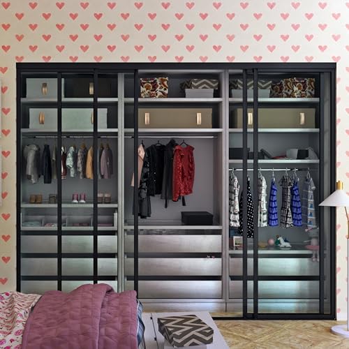 Doors55 4 Panel Glass Room Divider and Sliding Glass Closet Doors - Smoked Frosted Partition Wall - Clear, Smoked and Frosted Glass Sliding Doors Options (Clear Glass, 96x96) Doors55