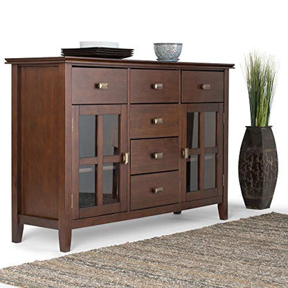 SIMPLIHOME Artisan Solid Pine Wood 54 inch Contemporary Sideboard Buffet Credenza in Russet Brown features 2 Doors, 6 Drawers and 2 Cabinets with Large storage spaces - WoodArtSupply