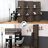 Giantex 6Ft 6 Panel Room Divider with Shelves, Freestanding Hand-Woven Rattan Folding Privacy Screens for Room Separation, Wooden Partition Room Divider Wall for Home Office Studio Separator Giantex