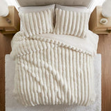 Madison Park Jasmine King Comforter Set, Luxurious Reversible Faux Fur Plush Ribbed Velvet Bedding, Fuzzy Thick Warm Winter Comforter, Super Soft Fluffy 3-Piece Set Ivory Madison Park
