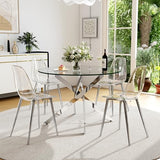 HAIZAO Clear Round Glass Dining Table Set for 4, 5 Piece Circle Kitchen Table Set, 36'' Modern Circular Dining Room Table Set, Minimalist Dining Set, Clear Acrylic Chair, for Small Place (Silver) HAIZAO