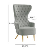 TOV Furniture Jezebel 19.7" Modern Velvet and Plywood Wingback Chair in Gray WoodArtSupply