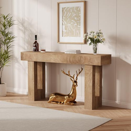 GarveeHome Farmhouse Console Table - 61 in Minimalist Vintage Entryway Table, Storage Rustic Sofa Table with Open Shelves for Hallway, Living Room, Foyer, Bedroom - Knife Cut Wood Grain GarveeHome