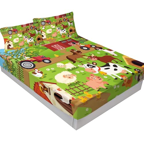 Yasida Farm Animal Cow Full Size Fitted Sheets for Full Sheets Set Girls and Boys Full Bedding Sets Harvest Sheets Goats Chickens Farm Animals Bedding Sheet Soft Microfiber(1*Sheet+2*Pillowcase) Yasida