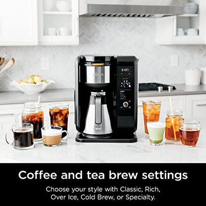 Ninja Hot and Cold Brewed System, Tea & Coffee Maker, with Auto-iQ, 6 Sizes, 5 Styles, 5 Tea Settings, 50 oz Thermal Carafe, Frother, Coffee & Tea Baskets, Dishwasher Safe Parts, Black, CP307