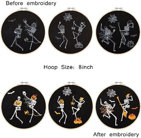 Halloween Embroidery Kit for Adult Beginner, Stamped Cross Stitch Kit for Beginner Adult, Funny Gothic Embroidery Starter Kit with Pattern Needlepoint Kit, 3 Embroidery Hoop and Fabric, Needle, Thread Armindou
