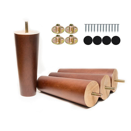 Maricome 6 Inch Wood Furniture Legs Replacement Cabinet Couch Chair Sofa Legs Mid Century Walnut Finished M8 Bolt Set of 4 Maricome