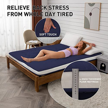 Dr.Futon Japanese Floor Futon Mattress Extra Thick Folding Roll Up Bed Topper Mat for Guest,Lounger and Tavel Dr.Futon