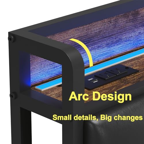 Muluflower Twin Size Upholstered Headboard with LED Lights & Charging Station, PU Upholstery, Twin Headboard Only, Height Adjustable, Attach Frame, Sturdy and Stable, Easy Assembly Muluflower