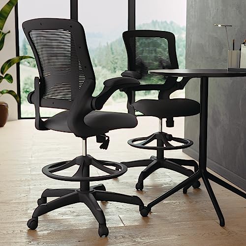 Flash Furniture Kale Mid-Back Swivel Office Chair with Adjustable Foot Ring, Lumbar Support, and Seat Height, Ergonomic Mesh Executive Chair, Black Flash Furniture