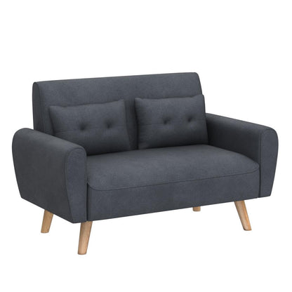 Vongrasig 47" Small Modern Loveseat Sofa, Mid Century Linen Fabric 2-Seat Couch Tufted Love Seat with Back Cushions and Tapered Wood Legs for Living Room, Bedroom and Small Space (Dark Gray)