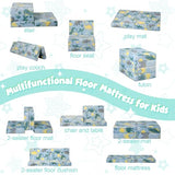 MeMoreCool Foldable Floor Mattress for Kids, Glow Dinosaur Trifold Mat, Kids Folding Mattress Portable Futon, Blue MeMoreCool
