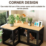 Lovinouse Corner Dog Crate Furniture for 2 Dogs, Indoor Wooden Furniture Style Heavy Duty Large Dog Kennel House with Double Rooms & Divider for Large & Medium Dogs, Black Lovinouse