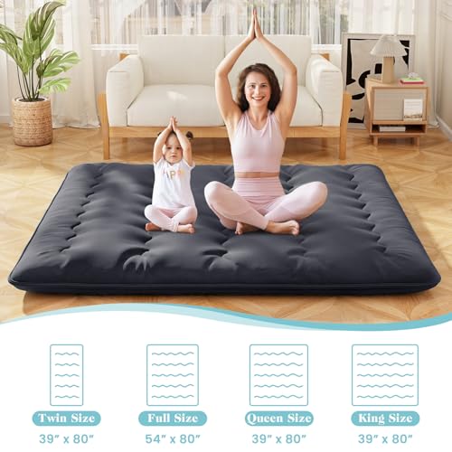 Giantex Japanese Floor Mattress, 4 Inch Futon Mattress with Washable Cover & Storage Bag, Foldable Roll up Mattress Tatami Mat, Portable Sleeping Pad for Camping, Dormitory, Black, King Giantex