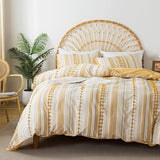 Washed Cotton Twin Size Duvet Cover Set - Tufted Dots Boho Chic Bedding for All Seasons, Striped Bohemain Bedding Linen Like Textured Breathable Durable Soft Comfy (Yellow, 66''x90'') La Sheer
