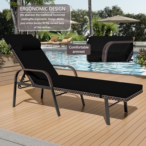 ASJMR Patio Chaise Lounge Set 3 Pieces Outdoor Lounge Chair with Rattan Adjustable Backrest Armrest and Folding Table for Beach Patio,Sand, for Poolside Backyard Porch