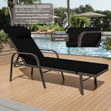ASJMR Patio Chaise Lounge Set 3 Pieces Outdoor Lounge Chair with Rattan Adjustable Backrest Armrest and Folding Table for Beach Patio,Sand, for Poolside Backyard Porch