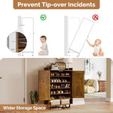 Aivermeil Farmhouse Shoe Cabinet with Doors, 6-Tier Wooden Shoe Organizer with Adjustable Shelves, Entryway Storage Cabinet, Rustic Shoe Storage for Entryway or Living Room (Rustic Brwon) Aivermeil