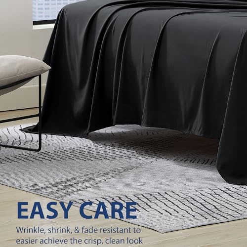 Cathay Home Hotel Luxury Wrinkle & Fade Resistant Double Brushed Ultra Soft Microfiber 1-Piece Single Flat Sheet - Black, Queen (90" x 102") Cathay Home