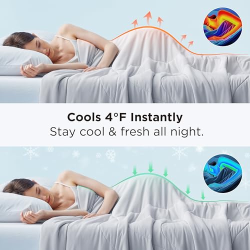 Bedsure Cooling Comforter Twin - Cooling Blankets for Hot Sleepers, Lightweight Comforter for Summer with Dual-Sided Cool Tech, Soft Breathable Cold Blanket for Sleeping, Grey, 68x88 Inches Bedsure