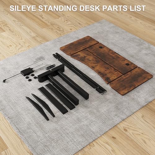 Sileye Wheel Height Adjustable Electric Sit Stand Up Table, Raising Desks for Home Office and Computer Workstation, 63x30, Rustic Brown - WoodArtSupply