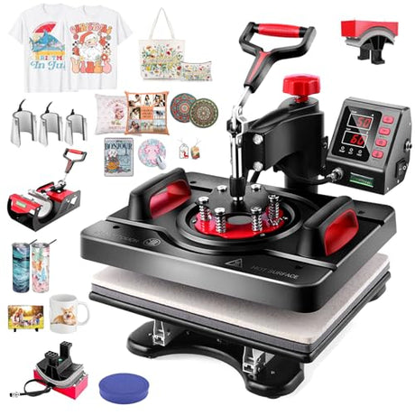 Upgraded 8 in 1 Heat Press Machine 12x15 Inch Heat Transfer Machine w/Tumbler Press 360-Degree Swing Away Multifunction Digital Sublimation Heat Press for T Shirt Mug Hat Plate for Commercial Home AKEYDIY