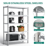 YITAHOME Stainless Steel Shelving Unit 5 Tier, 48"*18"*72" Storage Shelves, Heavy Duty Shelf for Garage Kitchen Office Restaurant Warehouse YITAHOME