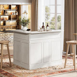 Tribesigns Bar Cabinet, L-Shaped Home Bar Table with Stemware Racks, 4-Tier Corner Bar Unit Liquor Wine Bar Table Reception Desk for Home Pub, White Tribesigns